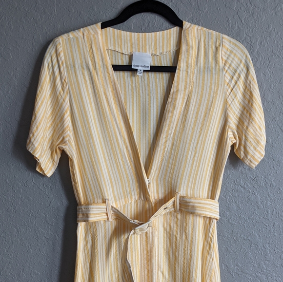 Skylar + Madison Dress | Button Yellow V Neck Belted - Picture 7 of 8